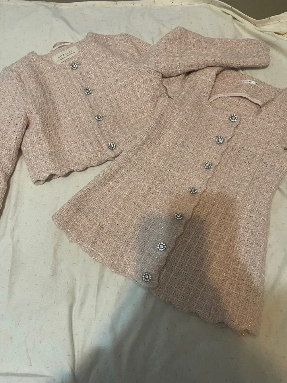 Girls Pale Pink Knit Matching Set - Jacket & Skirt